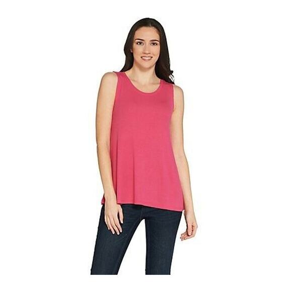 Logo Layers Ribbed Tank Pink XXS Straight Hem Swing Scoopneck A305457 NWOT - Picture 1 of 8